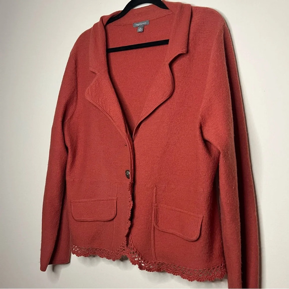 VTG 100% Wool Artsy Quirky Lace Trim Longsleeve Buttons Pocket Fall Cardigan - Picture 2 of 9